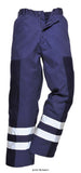 Portwest Ballistic Hi Vis Work Trousers Refuse/Waste - S918 Trousers Active-Workwear This ballistic nylon trouser style is manufactured from top quality poly-cotton. Ballistic nylon panels on the outer legs offer maximum protection against glass, tin cans and other dangerous materials, making this trouser a winner for refuse workers. Two reflective bands around each lower leg provide further safety by guaranteeing visibility