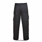 Black Grey Portwest Contrast Uniform Kneepad Trouser Lined - TX16 Trousers Active-Workwear The TX16 trouser has a warm non-bulky lining for cooler environments. Features include knee pad pockets hook & loop for hem adjustment and several handy pockets. 