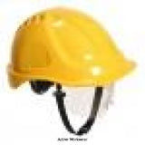 Portwest Endurance Plus Ratchet Safety Helmet with Visor and Chin Strap - Yellow Hard Hat