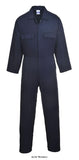 Navy Blue Portwest Euro Cotton Stud Fastening Basic Boiler suit /coverall - S998 Boilersuits & Onepieces Active-Workwear This cotton coverall offers various pockets for convenient storage including a rule pocket. Side elastication provides extra comfort and ease of movement. Made from 100% Cotton fabric for added comfort and breathability 50+ UPF rated fabric to block 98% of UV rays 5 pockets for ample storage Concealed stud front for easy access, Side elastic waist 