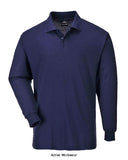 Navy Portwest Genoa Long Sleeved Polo Shirt - B212 Shirts Polos & T-Shirts Active-Workwear  This stylish and practical long sleeved polo shirt offers full upper body comfort for casual wear. Classic features include a rib knitted collar and cuffs, a three button placket and matching buttons. A heavyweight polyester cotton mix ensures garment durability.