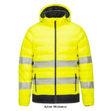 Portwest Heated Hi Vis Ultrasonic Heated Tunnel Jacket-S548 Hi Vis Jackets PortWest Active Workwear The Hi-Vis Ultrasonic Heated Tunnel Jacket offers the best in high visibility standards and insulation properties. Carbon fibre heated panels are embedded into this padded jacket to bring extra warmth and comfort to the wearer. The use of innovative heat sealed baffle fabric increases its water resistance. This jacket also has three heat settings controlled by a button at the chest.