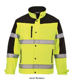 Portwest Hi Vis Breathable Two-Tone Softshell Waterproof Work Jacket - S429 Hi Vis Jackets Active-Workwear This Hi Viz Softshell Jacket style is designed for ultimate visibility with a contemporary contrast look. Offering waterproof zip pockets and storm flap closure for enhanced protection. Lightweight, comfortable and durable this jacket is ideal for all types of environments.