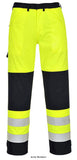 Close-up of Portwest Hi-Vis Class 2 Flame Retardent ARC Trousers with Reflective Stripes