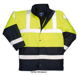 Portwest Hi Vis Contrast Two Tone Traffic Jacket - S466 Jackets & Fleeces Active-Workwear  Contrasting colours make this garment a highly popular choice. Designed to keep you warm and dry whilst giving the wearer increased visibility this stylish jacket is suitable for all weather conditions. The garment is fully