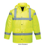 Portwest Hi-Vis Waterproof breathable Traffic Jacket - S461 Hi Vis Jackets Active-Workwear This Portwest High Visibility garment was voted number one in its class by customers when tested against leading competitors. The breathable and waterproof qualities of the jacket ensure that you are kept 100% dry and comfortable at all times. Features CE certified Waterproof and breathable with taped seams to prevent water penetration Reflective tape for increased visibility 