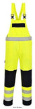 Portwest HI Viz Inherent Multinorm Fire Retardant Anti Static Bib and Brace - FR63 Boiler suits & Onepieces This multi-norm Bib and Brace is constructed with the same highly innovative FRAS inherent fabric as the FR60. This comfortable garment offers protection against multiple risks. Features include twin-stitched Hi-Vis strips on the legs and waist, front brass zip and two front patch pockets, a chest pocket with flap, a back pocket with flap and a lower tool pocket with flap.