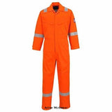 Orange Portwest Inherent Flame retardant Anti Static FRAS Modaflame Hi Vis Coverall - MX28 Boiler suits & Onepieces Active-Workwear  The fibres used in this fabric include 60% Modacrylic, an inherently flame retardant fibre that does not combust, the fibres are difficult to ignite and will self-extinguish, providing natural flame retardancy without the need for an FR chemical treatment in the textile process.