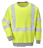 Portwest Inherent Flame Retardent Hi Viz Sweatshirt - FR72 Hi Vis Tops Active-Workwear This inherently flame resistant sweatshirt is designed to give high visibility protection from every direction. Features include snug rib knit cuffs & hem to give a stylish comfortable fit.