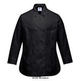 Portwest Ladies Long Sleeved Rachel Chefs Jacket C837 - Black Chef Coat