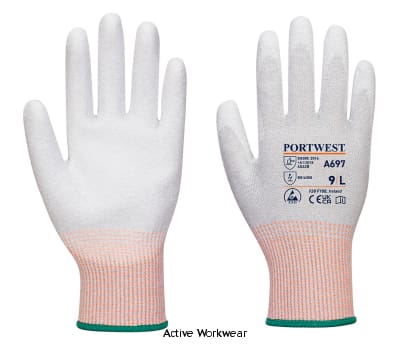 Portwest lr13 esd level b cut resistant pu palm glove - 12 pack-a697