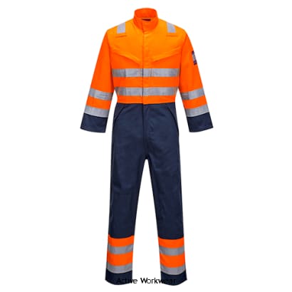 Portwest Modaflame High Vis Flame Retardant RIS 3279 Coverall - MV29- Boilersuits & Onepieces Active-Workwear This Modaflame High Vis Flame Retardant RIS 3279 Coverall MV29 is ideal for use in multi-risk settings offering maximum protection against a range of hazards. Fully certified to RIS and EN ISO 20471 this item is perfect for track side use. The two tone design is stylish and ideal for minimizing dirt and stains. CE-CAT III Inherent flame resistant qualities will not diminish with washing