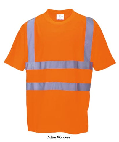 Portwest Rail Hi-Vis Work Tee Shirt RIS 3279 sizes sml-5XL RT23 Hi Vis Tops Active-Workwear Portwest Rail specification Tee Shirt that combines high visibility protection and unbeatable comfort. Ideal for the summer months and indoor work, this T-Shirt is fully certified to RIS 3279. Breathable fabric