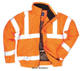 Portwest Rail High Viz Mesh Lined Breathable Class 3 Bomber Jacket RIS 3279- RT62 Hi Vis Jackets Active-Workwear Lightweight and practical Portwest Hi Viz bomber jacket offering an unrivalled mixture of breathability, waterproof and windproof protection. Features include a detachable concealed hood, print access, side elastication, fleece lined collar and mesh lined body for optimum comfort. CE certified Waterproof and breathable