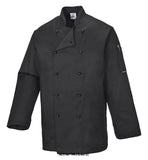 Portwest Somerset Mandarin Collar Chefs Jacket C834 Catering & Hospitality Active-Workwear Somerset chefs Jacket boasts superior comfort and workmanship. The sturdy polycotton fabric will hold its shape and colour wash after wash. Features of this popular style include: unisex fit, reversible front and cuff vents. Features Hard wearing durable twill fabric with excellent dye retention Non shrinking to ensure that this style maintains its shape wash after wash 1 pocket for secure storage Sleeve pocket 