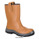 Tan Brown Portwest Steelite Safety Lined Rigger Boot Steel toe and Midsole sizes 38-48- FW12 Riggers Active-Workwear Our popular Steelite rigger style boots offer outstanding protection and value for money. Extremely comfortable and versatile with fur lining to trap in heat and thumb straps which allow for easy donning. Steel toecap, midsole and antistatic protection come as standard. CE certified Protective steel toecap Steel midsole
