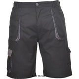 Black Grey Portwest Texo Contrast Elasticated waist men's Work Shorts- TX14 Workwear Shorts & Pirate Trousers Active-Workwear The TX14 work shorts combine function and style. Waist elastic provides comfort and ease of movement. Features High cotton content for superior comfort Non shrinking to ensure that this style maintains its shape wash after wash 50+ UPF rated fabric to block 98% of UV rays 7 pockets for ample storage
