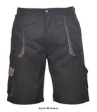 Black Grey Portwest Texo Contrast Elasticated waist men's Work Shorts- TX14 Workwear Shorts & Pirate Trousers Active-Workwear The TX14 work shorts combine function and style. Waist elastic provides comfort and ease of movement. Features High cotton content for superior comfort Non shrinking to ensure that this style maintains its shape wash after wash 50+ UPF rated fabric to block 98% of UV rays 7 pockets for ample storage