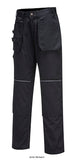 Portwest Value Tradesman Holster Pocket Work Trousers with Kneepad pockets - C720 Kneepad Trousers Active-Workwear Superb value holster pocket trouser for all trade uses. Extremely versatile pocket storage for tools and personal belongings. Bottom loading knee pad pockets allow insertion of knee pads if required. Reflective trim and modern colourways makes this garment an all round winner. Features Durable polycotton fabric for high performance and maximum wearer comfort