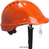 Portwest Vented Endurance Retractable Visor Ratchet Safety Helmet with Chin Strap - PW55 Head Protection Active-Workwear