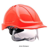 Portwest Vented Endurance Retractable Visor Ratchet Safety Helmet with Chin Strap - PW55 Head Protection Active-Workwear