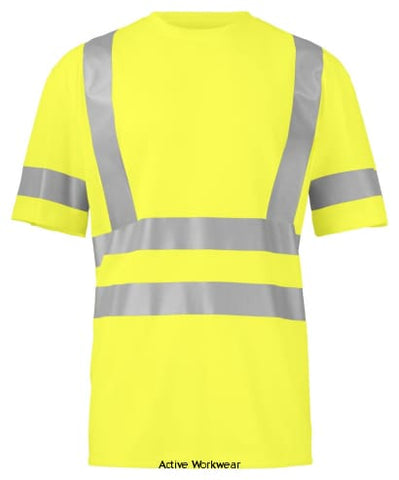 Projob 6030 Hi Vis Tee Shirt  20471 Class 3/2-646030 Shirts Polos & T-Shirts Projob Active-Workwear High Visibility Tee shirt made of polyester. The functional material rapidly transports moisture away from the skin. The garment dries quickly, keeping you fresh and dry all day. Shrink-proof and crease-resistant. Transfer reflectors for increased flexibility.
