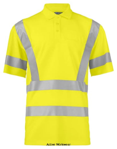 Projob 6040 high visibility hi vis polo shirt with reflective pocket - certified class 3/2