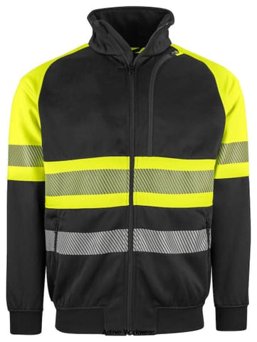 Projob Hi Vis 6120 Sweatshirt Zipped  20471 Class 1-646120 Workwear Hoodies & Sweatshirts Projob Active-Workwear Projob Sweatshirt with full zip at front with zip guard to prevent chafing. Reinforced neck seam for increased durability. Side pockets with zipper. Breast pocket with zipper and solution for hands-free. Cut transfer reflectors for increased flexibility. Rib-knitted hem and cuffs.