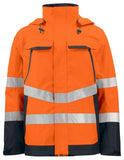 Orange Projob Hi Vis Waterproof Functional Jacket En Iso 20471 Class 3-646440 Workwear Jackets & Fleeces Projob Active-Workwear Wind and waterproof shell jacket with taped seams. Two-way zipper at front with flap to prevent wind draft as well as water leakage, press-stud closure. Double breast pockets, two with flap and Velcro closure and two with waterproof zippers. Loop for ID-card on the left side.