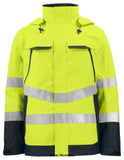 Yellow Black Projob Hi Vis Waterproof Functional Jacket En Iso 20471 Class 3-646440 Workwear Jackets & Fleeces Projob Active-Workwear Wind and waterproof shell jacket with taped seams. Two-way zipper at front with flap to prevent wind draft as well as water leakage, press-stud closure. Double breast pockets, two with flap and Velcro closure and two with waterproof zippers. Loop for ID-card on the left side.