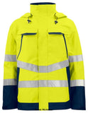 Yellow Navy Projob Hi Vis Waterproof Functional Jacket En Iso 20471 Class 3-646440 Workwear Jackets & Fleeces Projob Active-Workwear Wind and waterproof shell jacket with taped seams. Two-way zipper at front with flap to prevent wind draft as well as water leakage, press-stud closure. Double breast pockets, two with flap and Velcro closure and two with waterproof zippers. Loop for ID-card on the left side.