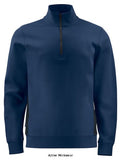 Navy Projob Workwear 2128 Sweatshirt with Half Zip-642128 Workwear Hoodies & Sweatshirts Projob Active-Workwear Sweatshirt with short zipper at front. Rib-knitted hem and cuffs. Contrast colour at sides. Colour black/yellow-9910 has got contrasts in fluorescent fabric over shoulders for increased visibility.
