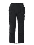 Black Projob Workwear Holster Pocket kneepad work trousers Waistpants-645512 Trousers Projob Active-Workwear Waist pants in polyester/cotton with reinforcements at front of thighs for increased durability. Holster pockets that can be tucked into side pockets on both sides, one with extra pockets and one with loops for tools. Leg pockets, on left side pocket with flap and press-stud closure, internal phone pocket and bracket for ID-card.
