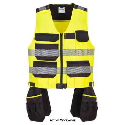 PW3 Hi Vis Class 1 Tool Vest multi pocket zip up toolvest Portwest PW308 Workwear Jackets & Fleeces Portwest Active-Workwear