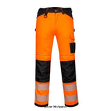 PW3 Hi Vis Class 2 Stretch Work Trousers RIS 3279 Portwest PW303 Trousers Portwest Active-Workwear innovative hi-vis lightweight stretch trouser using high performing two-way stretch fabric to give maximum range of movement when working. Clever features include flexible HiVisTex Pro segmented reflective tape, top loading kneepad pockets and an easy access multi-way thigh pocket for secure storage of phone, keys and tools. Oxford fabric reinforcement at key abrasion points and triple stitching throughout 