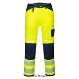 Yellow Blue PW3 Hi Vis Class 2 Work Trousers RIS 3279 Portwest PW340 Hi Vis Trousers Active-Workwear The PW340 Hi Vis trousers are part of the innovative Portwest PW3 range of Performance Workwear. Constructed using premium Hi Vis Tex Pro tape and durable polyester/cotton fabric, this contemporary Hi-Vis Work Trouser provides ultimate wearer comfort. Oxford fabric reinforcement at key abrasion points and triple stitching throughout guarantees maximum durability.