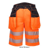 Pw3 hi vis holster pocket elasticated waist work shorts portwest pw343 workwear shorts & pirate trousers active-workwear