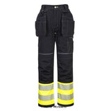 yellow PW3 Hi Vis Holster Pockets Kneepad Mens Work Trousers Class 1 Portwest PW307 Trousers Portwest Active-Workwear An innovative class 1 hi-vis trouser featuring multi-functional holster pockets top loading kneepad pockets and an easy access multiway thigh pocket for secure storage of phone keys and tools. Oxford fabric reinforcement at key abrasion points and triple stitching throughout guarantees maximum durability. CE certified