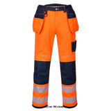 Orange Navy PW3 Hi-Vis Holster/Kneepad Pocket Work Trousers Class 2 Portwest T501 RIS 3279 Hi Vis Trousers Active-Workwear A thoughtfully designed, innovative PW3 hi-vis trouser featuring multi-functional holster pockets, top loading kneepad pockets and an easy access multiway thigh pocket for secure storage of phone, keys and tools. Oxford fabric reinforcement at key abrasion points and triple stitching throughout guarantees maximum durability. See also matching PW3 Vision H V Jacket- T500