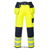 Yellow Navy PW3 Hi-Vis Holster/Kneepad Pocket Work Trousers Class 2 Portwest T501 RIS 3279 Hi Vis Trousers Active-Workwear A thoughtfully designed, innovative PW3 hi-vis trouser featuring multi-functional holster pockets, top loading kneepad pockets and an easy access multiway thigh pocket for secure storage of phone, keys and tools. Oxford fabric reinforcement at key abrasion points and triple stitching throughout guarantees maximum durability. See also matching PW3 Vision H V Jacket- T500
