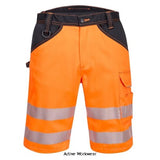 PW3 Hi Vis Men's work Shorts Elasticated Waist Class 1 Portwest -PW348 Workwear Shorts & Pirate Trousers Portwest Active-Workwear Stylish and dynamic, the PW3 Hi-Vis Shorts feature a modern fit for superb working comfort. Numerous pockets including a rule pocket and an easy access thigh pocket provide excellent personal security. Premium features include HiVisTex Pro reflective tape, crotch gusset, hammer loop and reinforced panels in high wear areas for maximum durability.