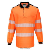 PW3 Hi Vis Polo Shirt Long Sleeved Breathable RIS3279 Portwest T184 Hi Vis Tops Active-Workwear