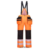 Orange PW3 Hi-Vis Winter Waterproof Padded lined Bib trousers RIS 3279 Portwest PW351 Trousers Portwest Active-Workwear PW3 Hi Vis Premium insulated winter bib trouser made from durable 300D Oxford polyester fabric. With a zip off function at the back, the bib can be removed completely to turn it into a trouser which adds to its overall versatility. Following the great PW3 signature design
