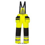 Yellow PW3 Hi-Vis Winter Waterproof Padded lined Bib trousers RIS 3279 Portwest PW351 Trousers Portwest Active-Workwear PW3 Hi Vis Premium insulated winter bib trouser made from durable 300D Oxford polyester fabric. With a zip off function at the back, the bib can be removed completely to turn it into a trouser which adds to its overall versatility. Following the great PW3 signature design
