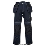 Navy PW3 Urban Holster Kneepad Rugged Work Trousers Portwest T602 Trousers Active-Workwear Rugged PW3 Holster pocket work trouser made from Kingsmill polyester/cotton 300g fabric with a modern fit and adjustable leg length. Packed full of features to offer superb function and performance including; top loading pre-shaped knee pad pockets, triple stitched seams, crotch gusset to reduce stress and prevent seam failure