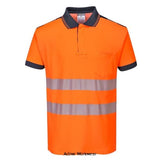 Orange/Ble PW3 Vision Segmented Hi-Vis Cotton Comfort Polo Shirt RIS 3279 T180 Hi Vis Tops Active-Workwear The Portwest Vision PW3 Polo shirt is constructed from premium breathable Cotton Comfort fabric combined with Hi Vis Tex Pro tape, this polo shirt offers excellent comfort and movement. It features a loop at the placket ideal for attaching glasses/pens. Features Moisture wicking fabric helping to keep the body warm, cool and dry Lightweight flexible HiVis Tex Pro segmented reflective tape