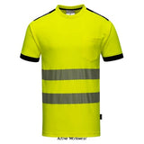 Yellow Black PW3 Vision Segmented Hi Vis Tee Shirt with Pocket RIS 3279 Portwest T181 Hi Vis Tops Active-Workwear Constructed using premium Hi Vis Tex Pro tape, this Portwest Vision Cotton Comfort t-shirt offers excellent freedom of movement due to its segmented tape design. Lightweight, stylish and breathable, this t-shirt is the perfect choice. Moisture wicking fabric helping to keep the body warm, cool and dry Lightweight flexible Hi Vis