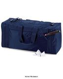 Navy Quadra Jumbo Sports Holdall Kit Bag QD80 Bags Active-Workwear Wet pocket Detachable adjustable shoulder strap with pad Zippered end pockets Racquet pocket Internal baseboard Protective base feet Padded hand grip Dimensions: 75 x 35 x 30cm Capacity: 74 litres Maximum embroidery: 18 flat bed hoop Maximum print area: sides 46 x 20cm, ends 30 x 24cm and top flap 44 x 8cm