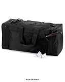 Black Kit Bag Quadra Jumbo Sports Holdall Kit Bag QD80 Bags Active-Workwear Wet pocket Detachable adjustable shoulder strap with pad Zippered end pockets Racquet pocket Internal baseboard Protective base feet Padded hand grip Dimensions: 75 x 35 x 30cm Capacity: 74 litres Maximum embroidery: 18 flat bed hoop Maximum print area: sides 46 x 20cm, ends 30 x 24cm and top flap 44 x 8cm