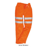  Rail Hi-Vis Class 2 Polycotton Work Trousers RIS GO/RT Portwest RT45 Hi Vis Trousers Active-Workwear The Portwest Rail Hi-Vis Polycotton Trousers RIS - RT45 are a traditionally styled polycotton work trouser. Two-band HiVisTex tape above the knee ensures EN ISO 20471 class 2 certification, as well as the rail specification RIS-3279-TOM. Durable polyester/cotton fabric with Texpel stain resistant finish 50+ UPF rated fabric to block 98% of UV rays, Reflective tape for increased visibility